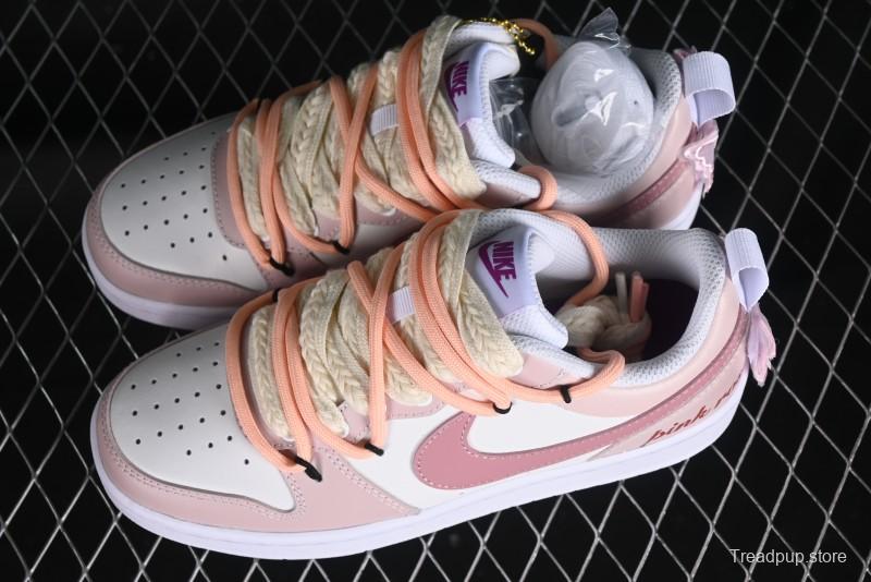 Nike Court Borough Low-Top Slip-Resistant Skate Shoes with Custom Rose Pink Hand-Painted Design - DQ5979-100