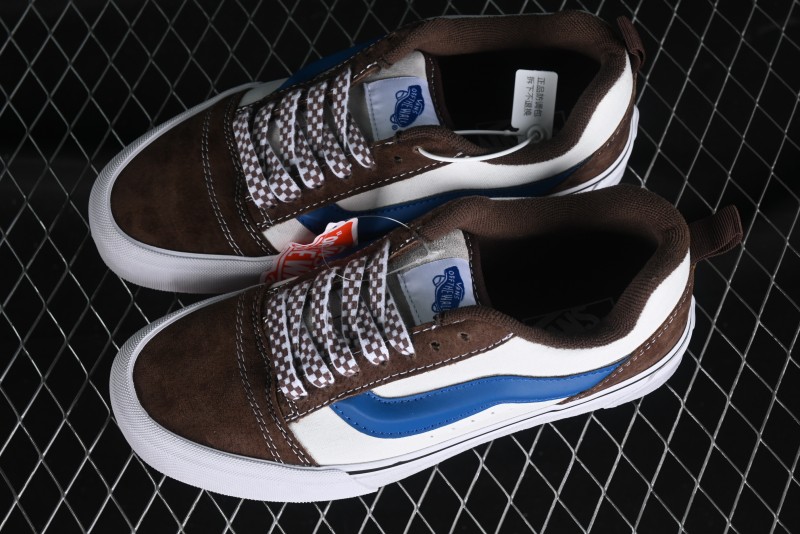 Vans Classics Knu Skool White Blue Brown Colorblock Chunky Tongue Skate Shoes - VN0009QCDMV