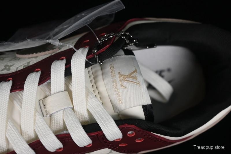 Louis Vuitton x Nike Dunk Low Customized Sneakers - Burgundy with Silver Swoosh SB Low Top Casual Skate Shoes - FC1688-188