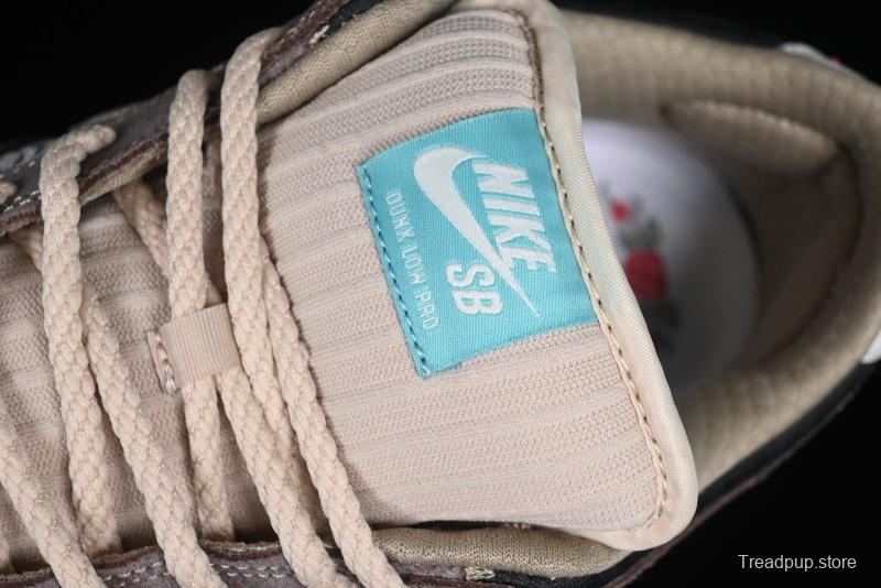 Nike SB Dunk Low Retro Sneakers with Floral Embossed Design and Tiffany Blue Accents - FZ3129-200