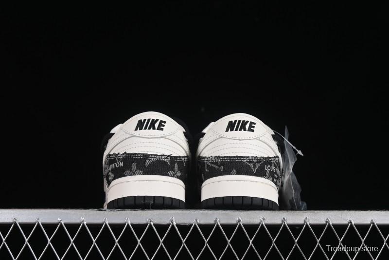 Nike SB Dunk Low LV Collaboration - Black Denim Print Anniversary High-End Custom Low-Top Casual Skate Shoes - SJ2068-238