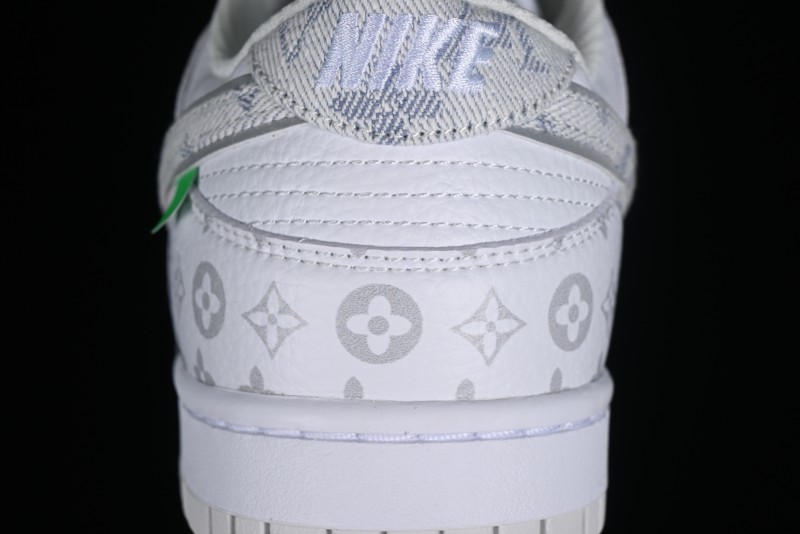 Nike SB Dunk Low Louis Vuitton Collaboration - White Grey Print High-End Custom Low-Top Casual Skate Shoes - LV0526-592