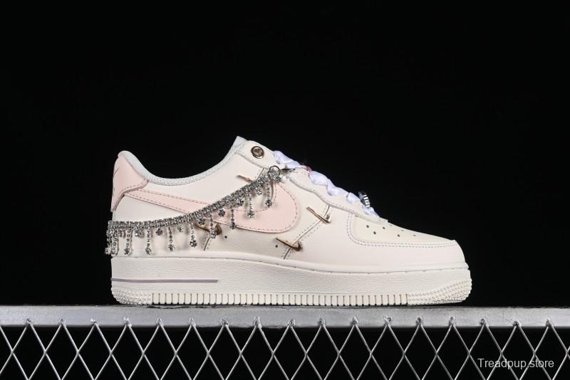Nike Air Force 1 '07 Low Casual Sneakers in Romantic Pink-Purple with Diamond Chain Accessories - FV1122-333