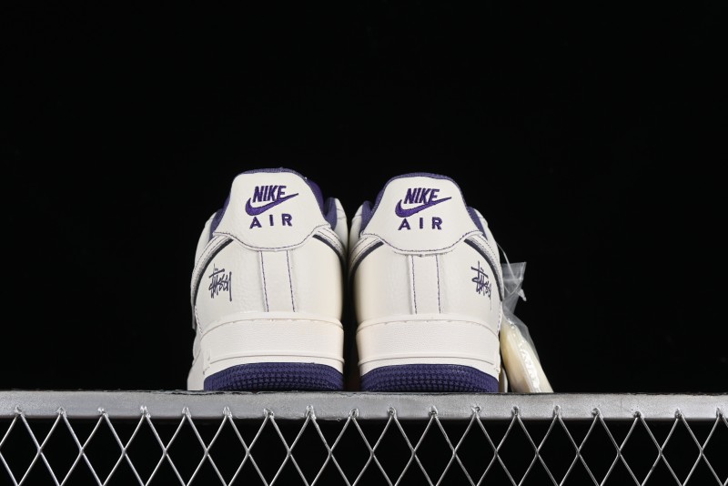 Stussy x Nike Air Force 1 '07 Low Retro Casual Sneakers with Reflective Military Purple - UN1635-222