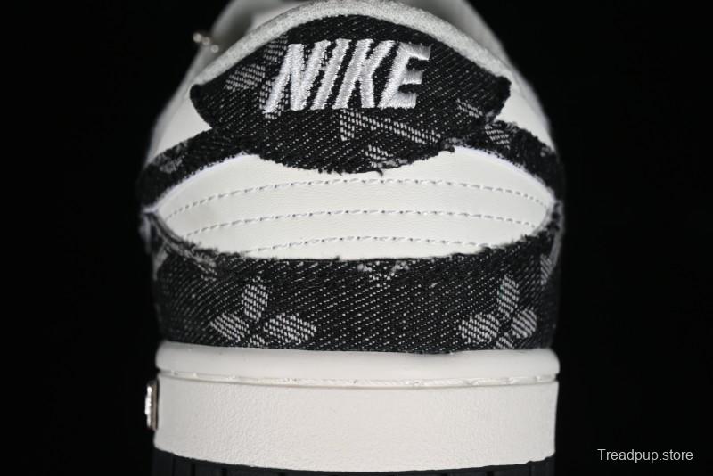 Nike SB Dunk Low LV Collaboration - Black Denim Off-White Black Swoosh Anniversary Custom Low-Top Casual Skate Shoes - DJ2024-009