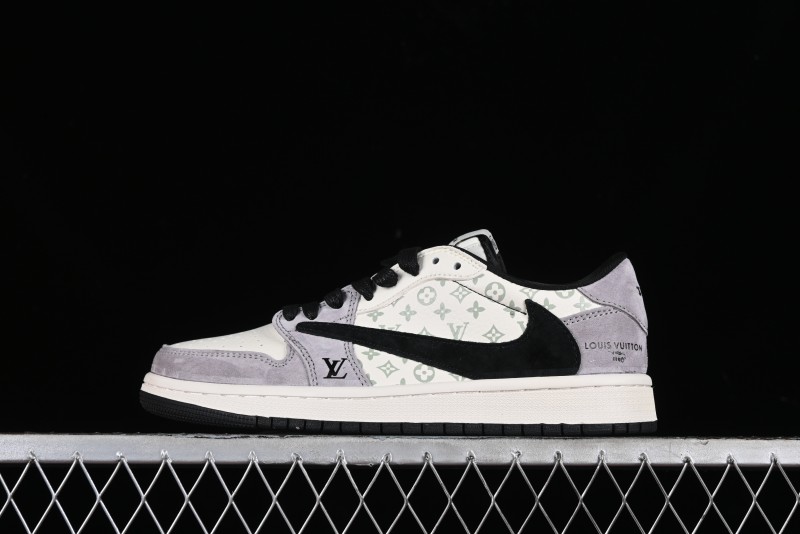 Nike Travis Scott x Fragment Design x Jordan Air Jordan 1 Low OG SP AJ1 LV Grey Black Pig Print Low-top Casual Sneakers - SJ2068-101