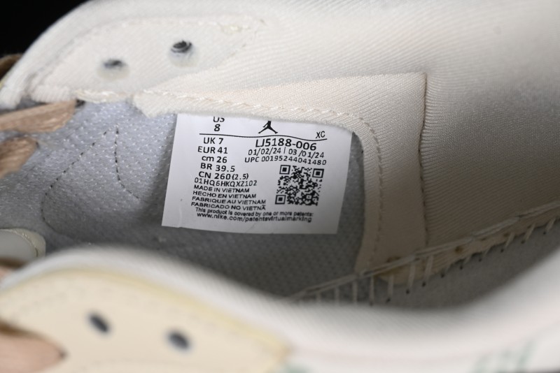 Nike Travis Scott x Fragment Design x Jordan Air Jordan 1 Low OG SP AJ1 LV Beige Brown Print Casual Sneakers - LJ5188-006