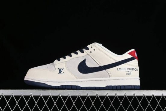 Nike SB Dunk Low LV Collaboration - Suede Navy Blue Anniversary High-End Custom Low-Top Casual Sneakers - FC1688-134