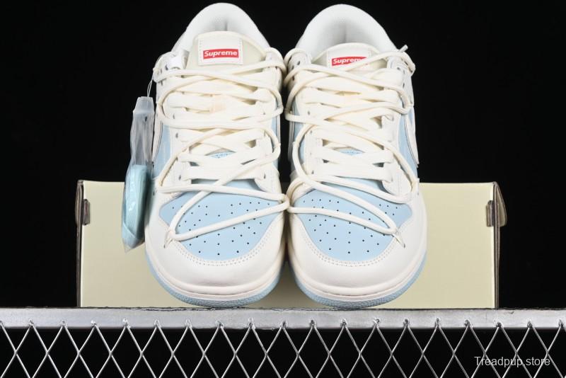 Nike SB Dunk Low Supreme Collaboration - Ice Blue Engraving Anniversary Customized Low-Top Casual Skate Shoes - JJ5688-107