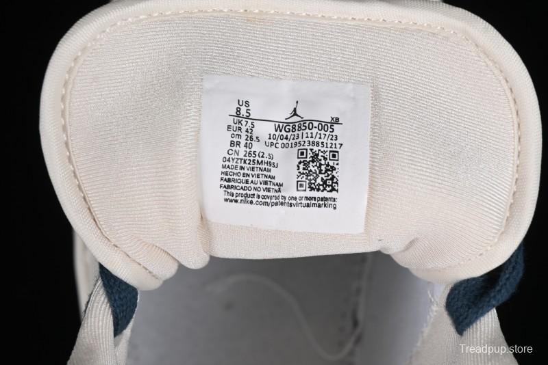 Nike Air Jordan 1 Low LV Collaboration - White with Blue Swoosh Custom Casual Sneakers - WG8850-005