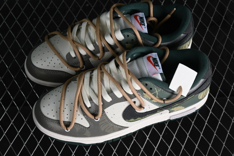 Nike Dunk Low Panda Prank Jungle Crossing - Green Wild Floating Abyss Beige Brown Green SB Lace-Up Low-Top Casual Skate Shoes - FD0350-133