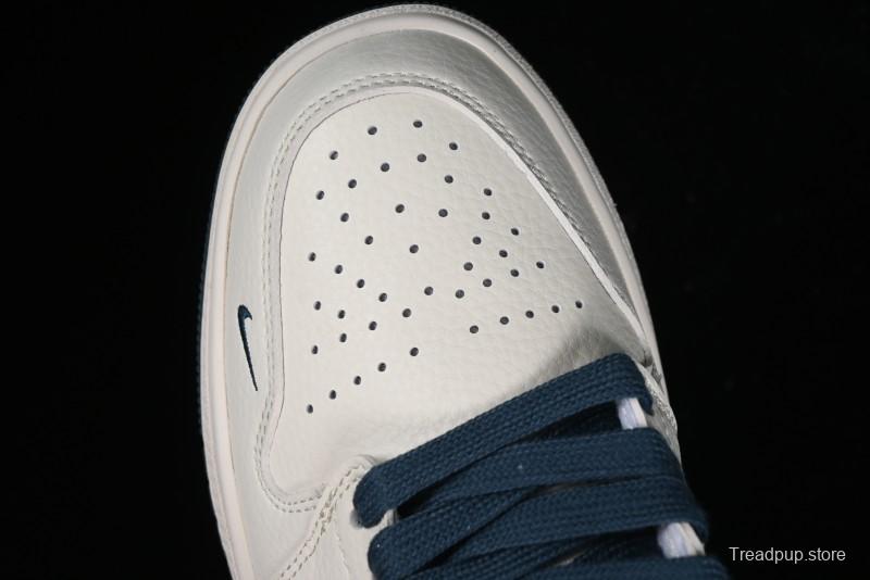Nike Air Jordan 1 Low LV Collaboration - White with Blue Swoosh Custom Casual Sneakers - WG8850-005