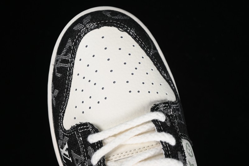 Nike SB Dunk Low LV Collaboration - Black Denim Print Anniversary Custom Low-Top Casual Sneakers - SJ2068-256
