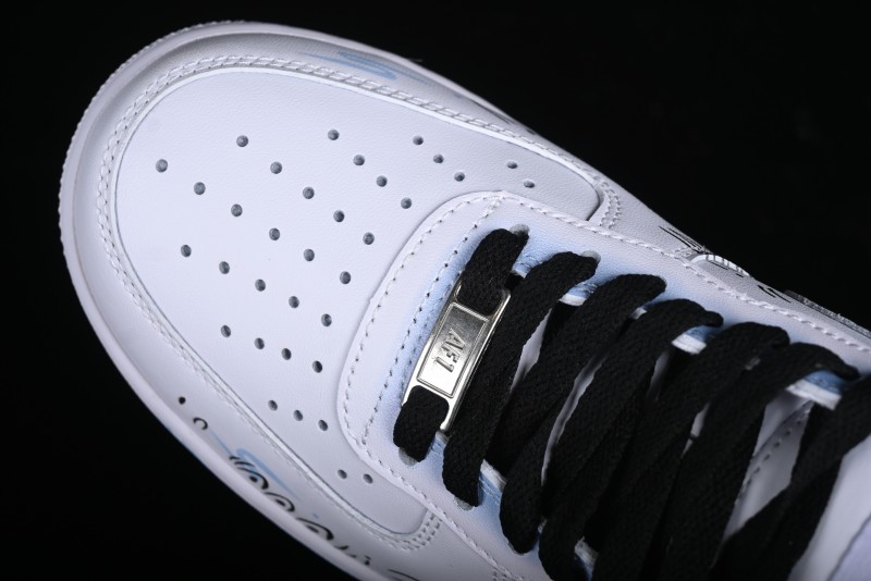 Nike Air Force 1 '07 Low Casual Sneakers with Anime-inspired Blue Spray Paint Design - CW2288-111