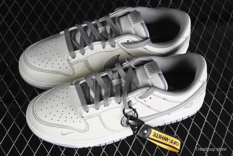 Nike SB Dunk Low OFF-WHITE Collaboration - Light Beige Grey Check Anniversary High-End Custom Low-Top Casual Sneakers - DJ2024-001