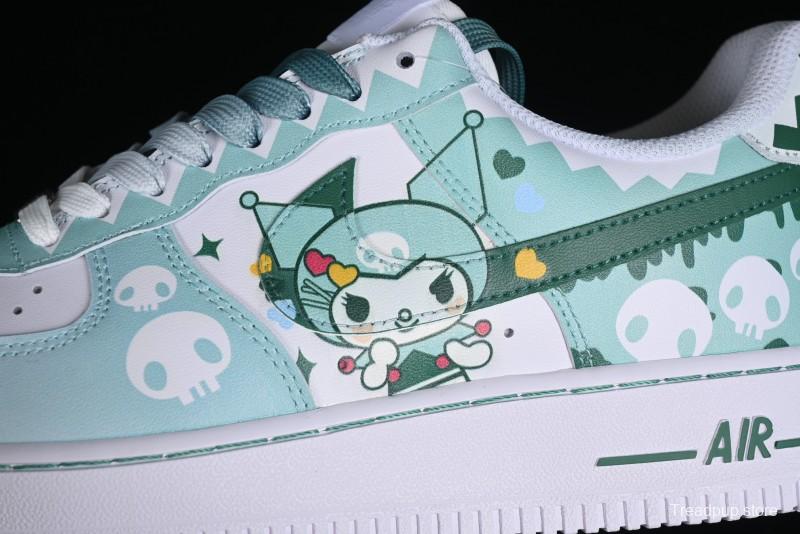 Nike Air Force 1 '07 Low Witch Collaboration Custom Leather Sneakers with Skull and Gradient White-Green Design - CW2288-111