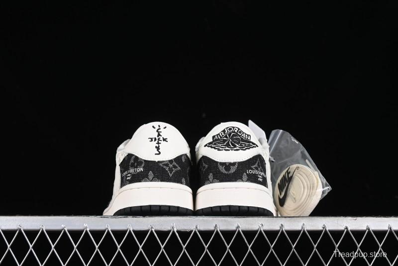Nike Travis Scott x Fragment Design x Jordan Air Jordan 1 Low OG SP AJ1 LV Black Denim Print Low-Top Casual Sneakers - SJ2068-008