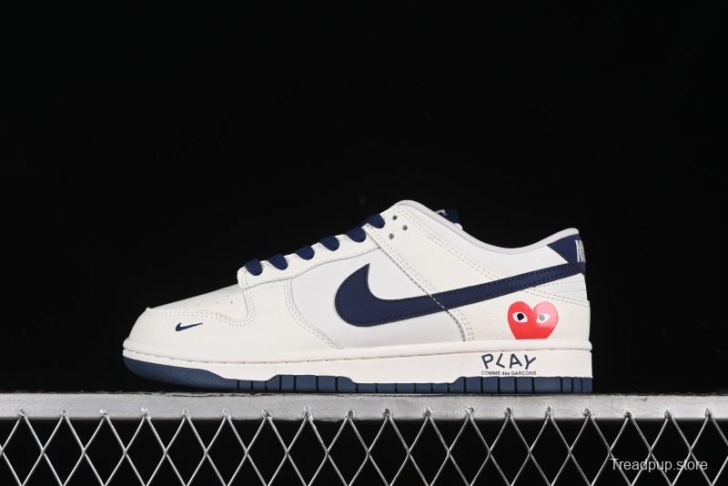 Nike SB Dunk Low Supreme Collaboration - Double Swoosh Beige Navy Anniversary Custom Low-Top Casual Skate Shoes - XX2025-668