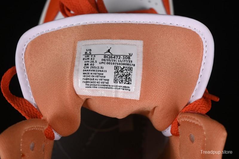 Nike Air Jordan 1 Mid Basketball Shoes in White and Orange Colorway - BQ6472-108