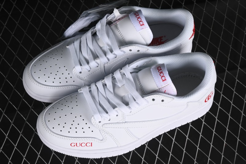 Nike Travis Scott x Fragment Design x Air Jordan 1 Low OG SP AJ1 Gucci Collaboration - White Low-Top Casual Sneakers LJ5188-014