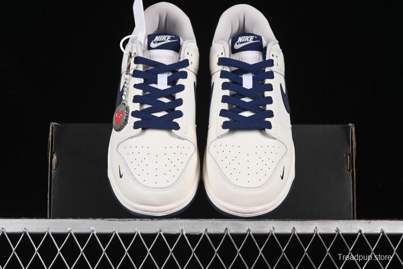 Nike SB Dunk Low Supreme Collaboration - Double Swoosh Beige Navy Anniversary Custom Low-Top Casual Skate Shoes - XX2025-668