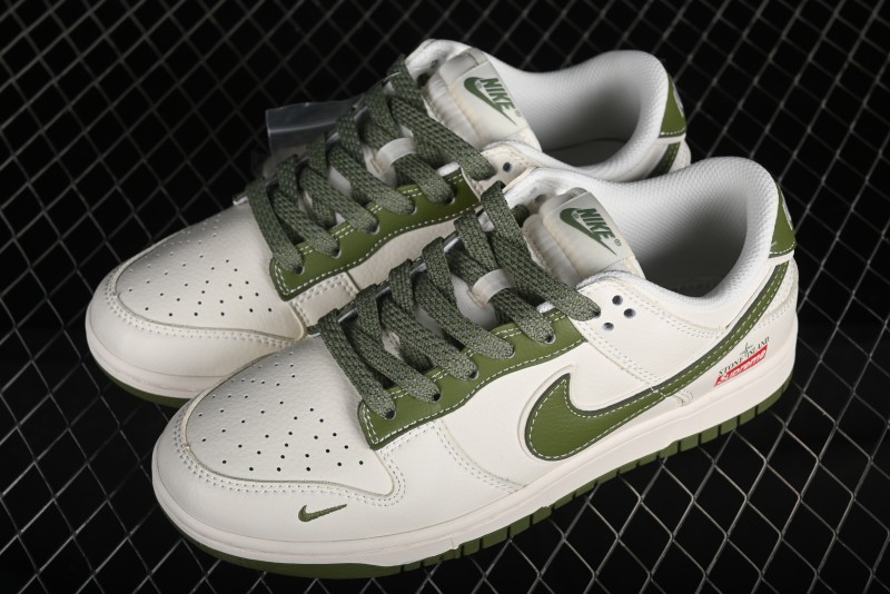 Nike SB Dunk Low x Supreme Stone Island Collaboration Beige Green Starry Sky Anniversary High-End Custom Low-Top Casual Skate Shoes - BB9866-004