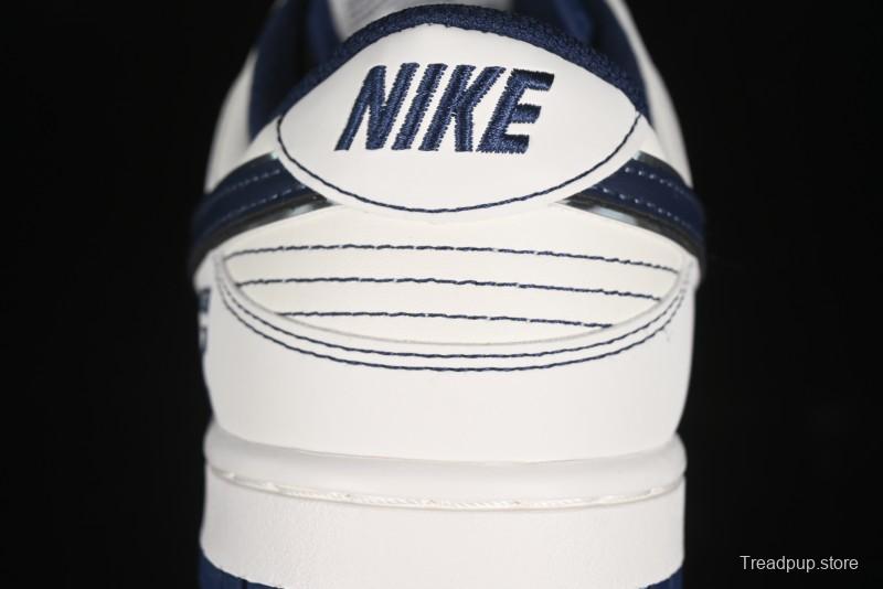 Nike SB Dunk Low OFF-WHITE Collaboration - Beige Navy Swoosh Anniversary Custom Low-Top Casual Skate Shoes - DJ2024-011