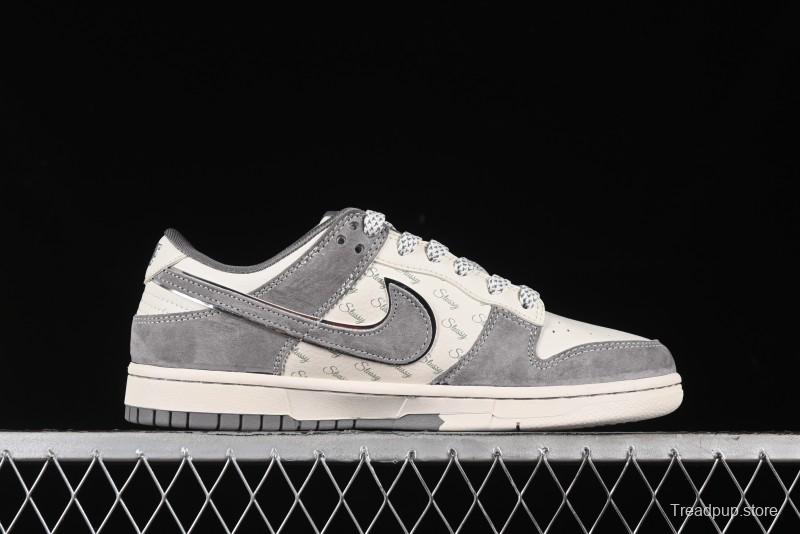 Nike SB Dunk Low Stussy Collaboration - Grey Pig Suede Patchwork Anniversary Custom Low-Top Casual Skate Shoes - CF3688-016