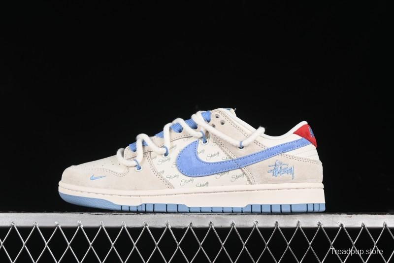 Nike SB Dunk Low Stussy Anniversary Edition Customized Low-Top Casual Skate Shoes with Blue Swoosh - SJ2068-279