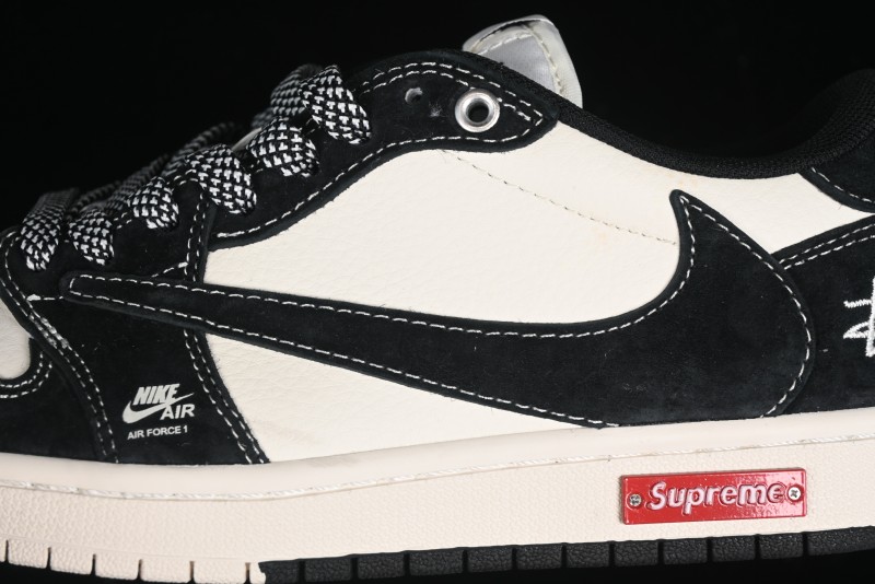 Nike Travis Scott x Fragment Design x Air Jordan 1 Low OG SP AJ1 Supreme Stussy Collaboration - Red Tab Black Warrior Low Top Casual Sneakers - SJ2068-124