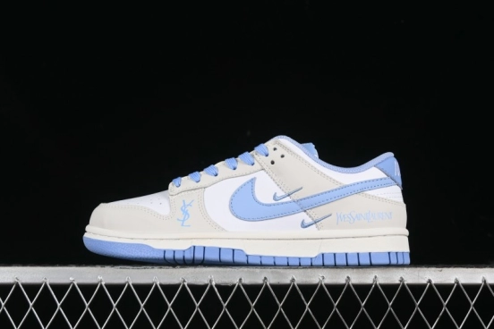 Nike SB Dunk Low Saint Laurent Series - White Grey Blue Swoosh Anniversary High-End Custom Low-Top Casual Sneakers - GF2409-168