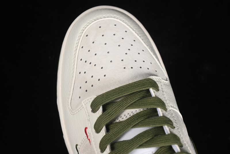 Nike SB Dunk Low Supreme Collaboration - Double Swoosh Beige Dark Green Anniversary High-End Custom Low-Top Casual Skate Shoes - XX2025-689