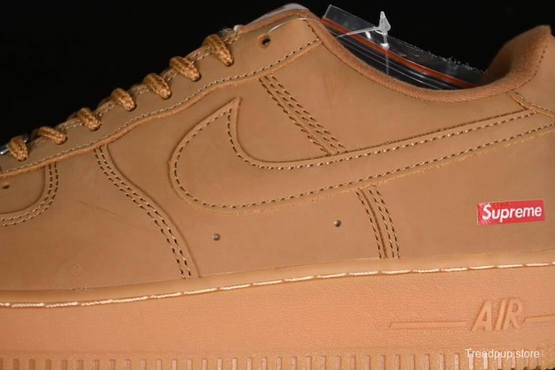 Nike Supreme x Air Force 1 Low Casual Sneakers in Wheat Suede with Full-Length Air Cushion - DN1555-200