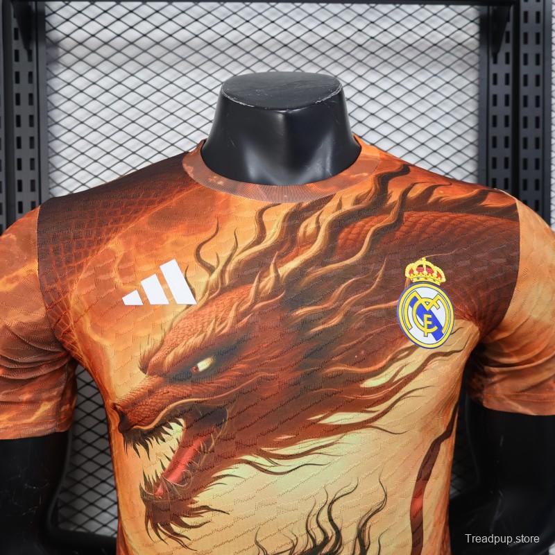 Player Version 25/26 Real Madrid NA ZHA Orange with Dragon Warrior Jersey