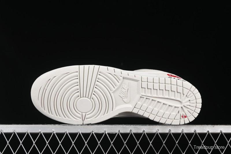 Nike SB Dunk Low Comme des Garçons Collaboration - Pigskin White Swoosh Anniversary Custom Low-Top Casual Skate Shoes - KK1333-004