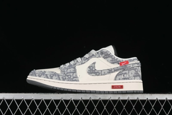 Nike Air Jordan 1 Low AJ1 Dior Collaboration - Grey Blue Red Label Retro Basketball Shoes - SJ9950-037