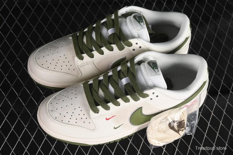 Nike SB Dunk Low Supreme Collaboration - Double Swoosh Beige Dark Green Anniversary High-End Custom Low-Top Casual Skate Shoes - XX2025-689