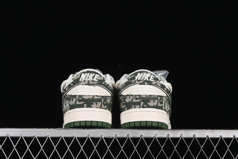 Nike SB Dunk Low Dior Collaboration - Strap Woven Green Check Anniversary High-End Custom Low-Top Casual Skate Shoes - SJ2068-309