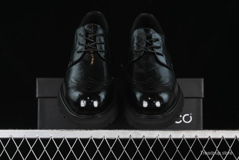 Ecco Block Brogue Business Derby Round Toe Genuine Leather Dress Shoes - 63667201001