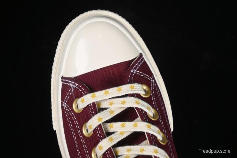 Converse Chuck 1970s High Top Casual Sneakers with Gold Star Accents and Wine Red Colorway - A12463C