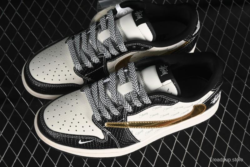 Nike Travis Scott x Fragment Design x Air Jordan 1 Low OG SP AJ1 Retro Sneakers with Dragon Scale Swoosh - XY2688-112