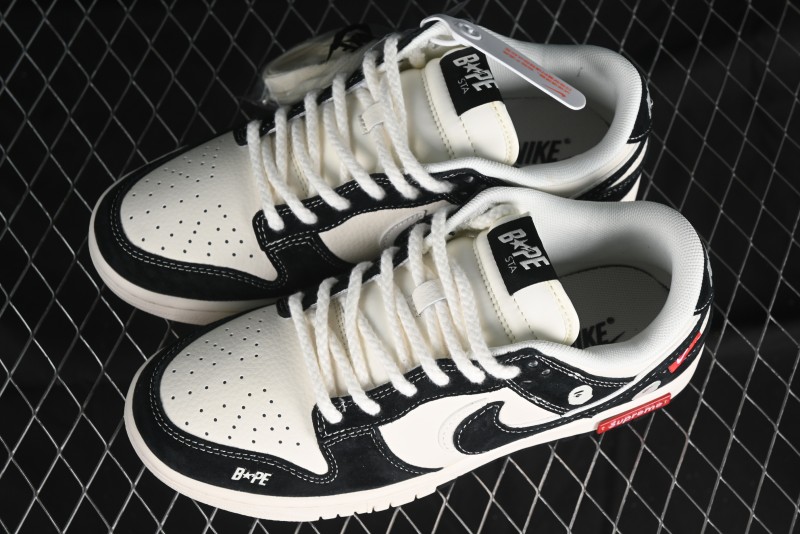 Nike SB Dunk Low Stussy Collaboration - Black White Marking Line Anniversary High-End Custom Low-Top Casual Sneakers - BB9898-008