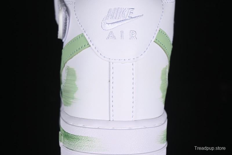Nike Air Force 1 '07 Mid Hand-Painted White Green with Swoosh Shadow and Strap - CW2289-111