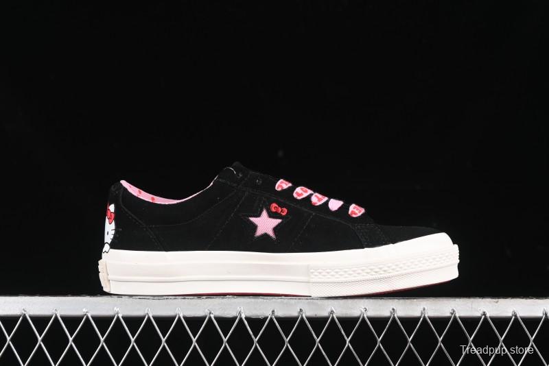 Converse One Star Hello Kitty Collaboration Low-Top Casual Sneakers with Embroidered Bow - 362940C