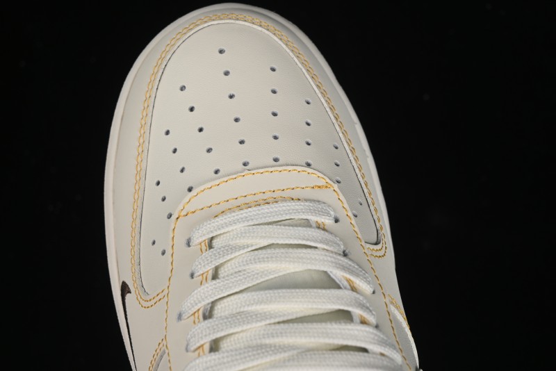 Nike Air Force 1 '07 Low UN Collaboration Casual Sneakers in Off-White with Yellow Stitch - KK3333-002