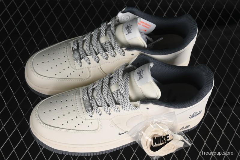 Nike Air Force 1 '07 Low Stussy Collaboration - Light Grey Double Swoosh Casual Sneakers - XZ6188-012