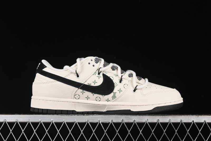 Nike SB Dunk Low Violent Bear Series - Lace-Up Beige with Black Swoosh Anniversary High-End Custom Low-Top Casual Sneakers - SJ2068-291