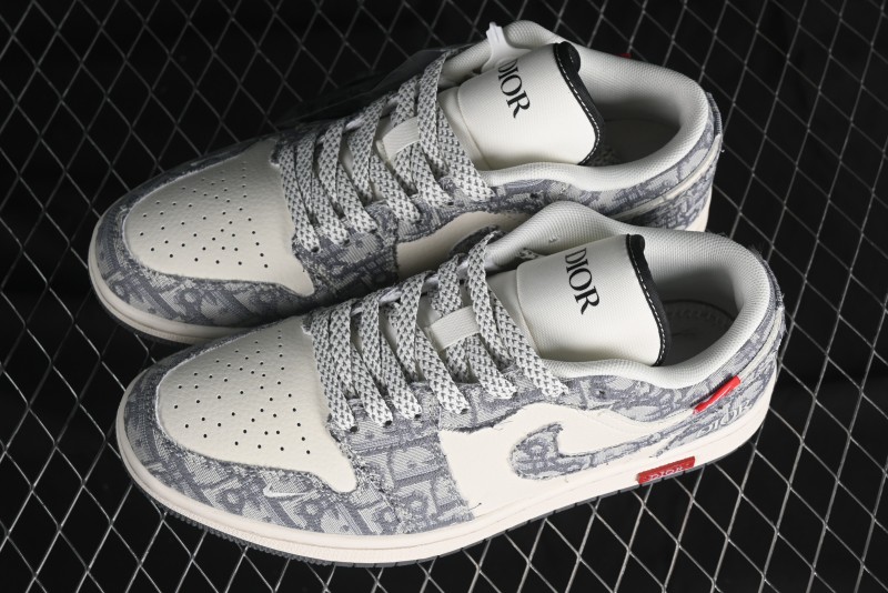 Nike Air Jordan 1 Low AJ1 Dior Collaboration - Grey Blue Red Label Retro Basketball Shoes - SJ9950-037
