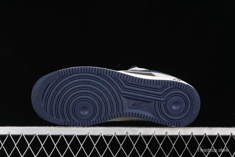 Nike Air Force 1 '07 Low Stussy Collaboration - Grey Pigskin Blue Sole Low-Top Casual Sneakers - SJ6698-005