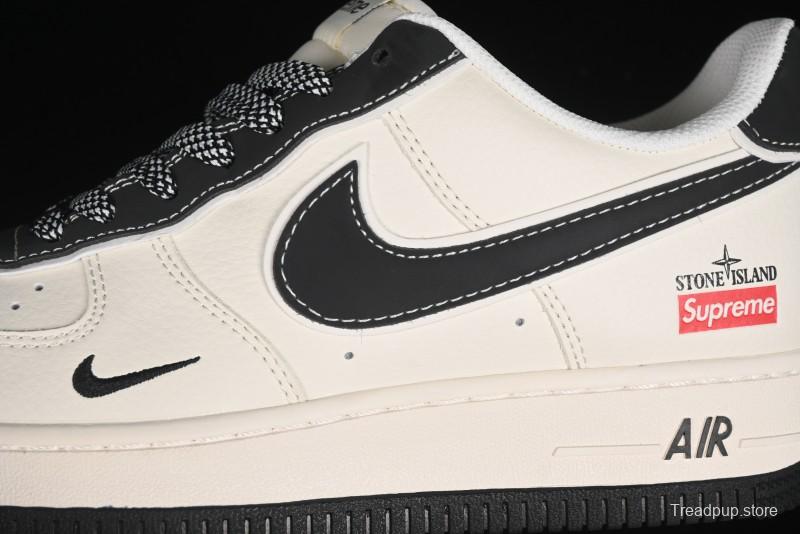 Nike Air Force 1 '07 Low Stone Island x Supreme Collaboration - Off-White Black Heel Casual Sneakers - BB1616-307